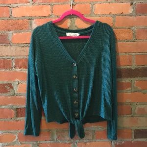 Green crop cardigan